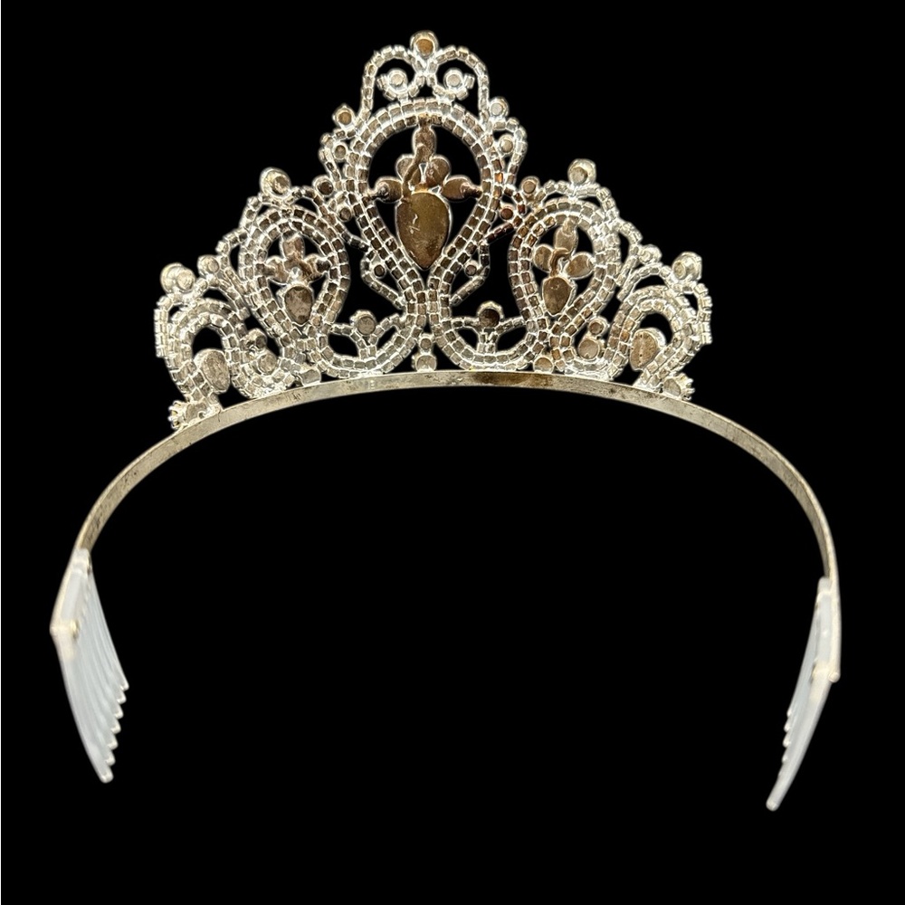 Vintage Blue Rhinestone Crown Tiara Prong Set Rhinestone Crown Prom Bridal - Picture 2 of 4